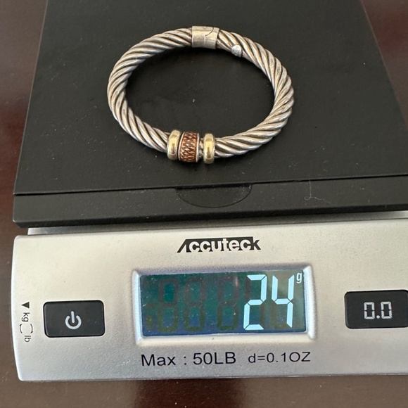 ALS Italy Sterling Silver & 18K Gold Cable Bangle Hinged Bracelet - Picture 11 of 14